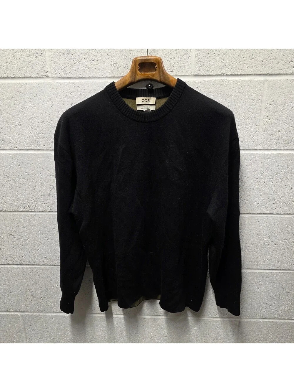 Cos Oversized Navy Men's Wool Knit Long Sleeve  Top Sweater  Black  24x29